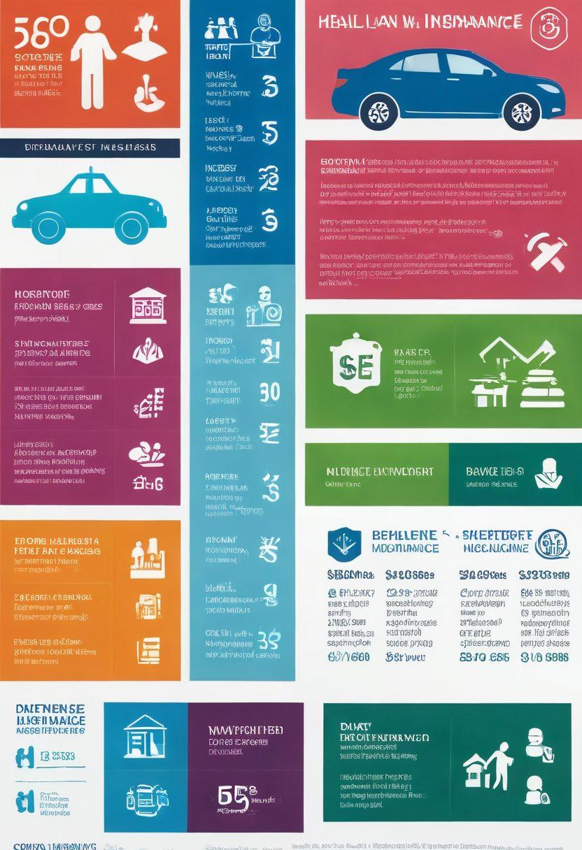 A split-image showing two contrasting sides: one depicting a credit score gauge with various scores, and the other illustrating different insurance coverage options like health, auto, and home. Overlay subtle dollar signs and a calculator to signify financial decisions. Use a bright color palette to create a dynamic and engaging feel. vector art. vibrant colors. white background.